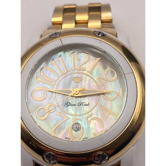 Glam Rock Swiss Womens Watch 46mm New Battery Date WR 10ATM Small Wrist 5-5.25 - Picture 2 of 11